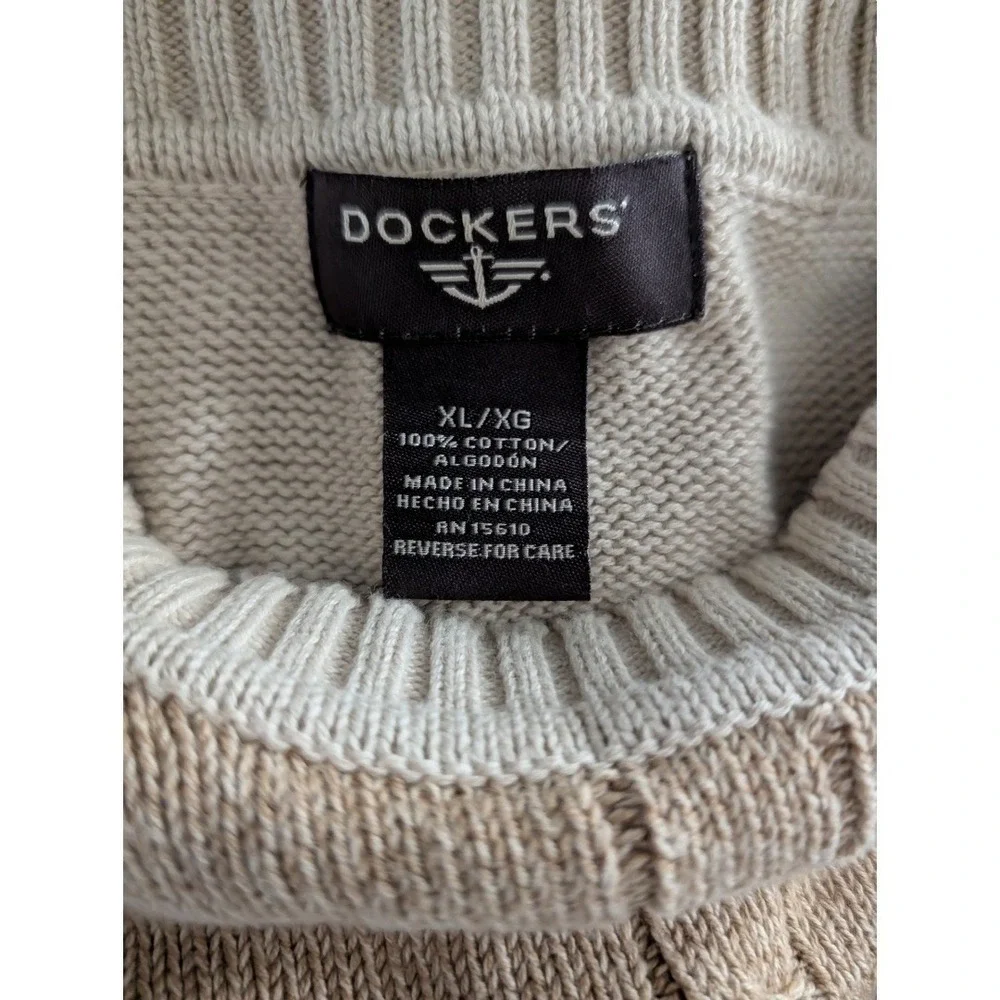 Dockers Sweater Mens XL Beige Colorblock Cable Knit Cotton Crew Neck Pullover